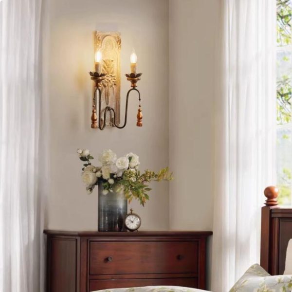 Đèn Tường Gỗ Kiểu Pháp Phong Cách Cổ Điển Decor Phòng Khách, Phòng Ngủ Vintage