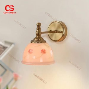Đèn Tường Thuỷ Tinh Hồng In Hoạ Tiết Hoa Đáng Yêu Trang Trí Không Gian Nội Thất Thơ Mộng