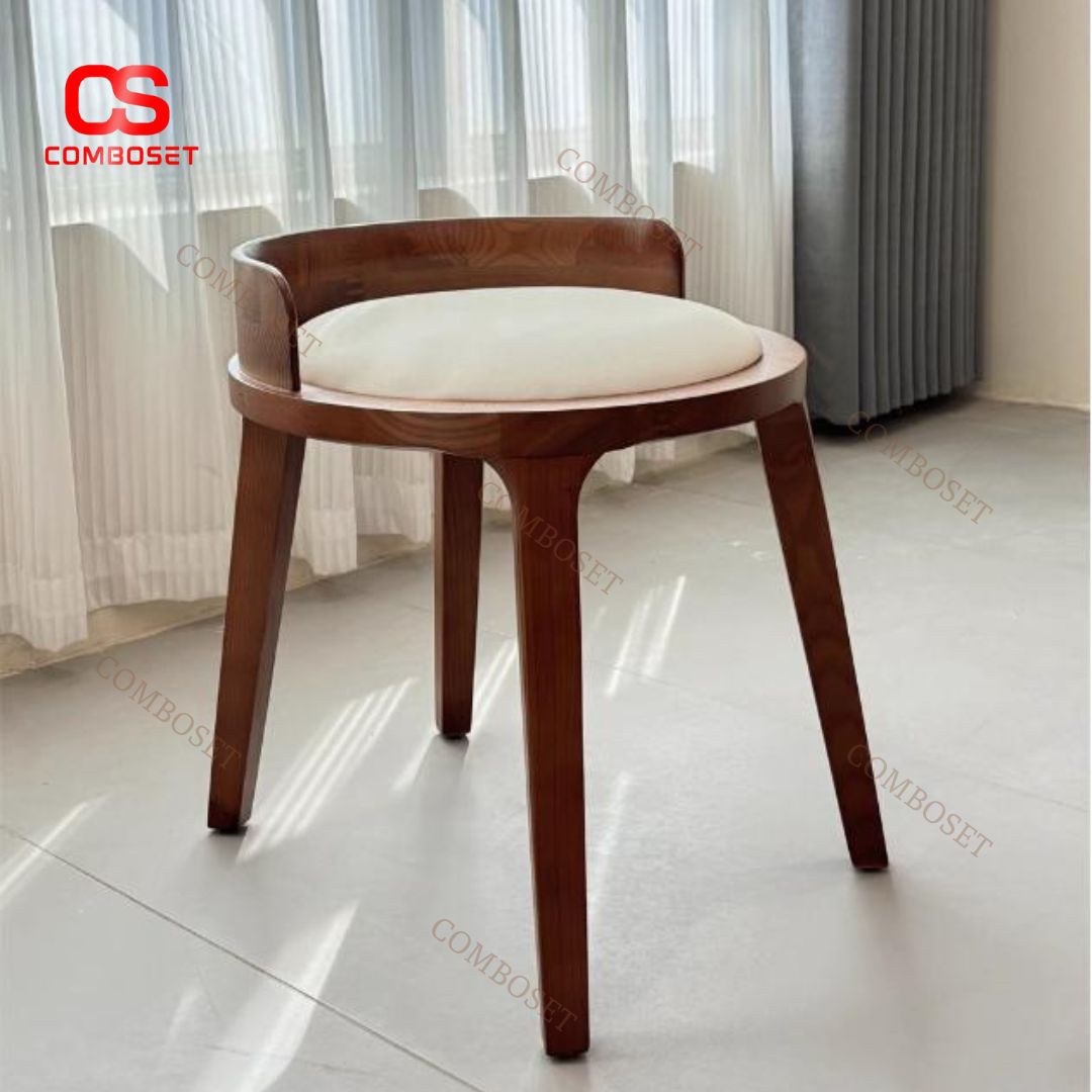 Ghế Đẩu Trang Điểm Bằng Gỗ Nguyên Khối Cổ Điển Thiết Kế Nhỏ Gọn Tiện Lợi