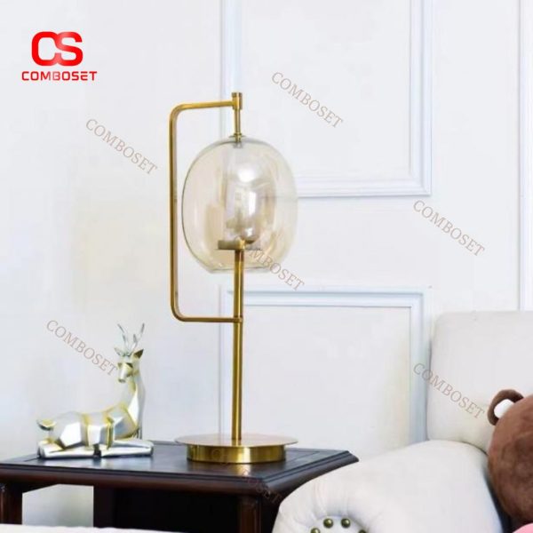 Đèn Bàn Đồng Lồng Kính Tròn Trong Suốt Phong Cách Bắc Âu Ánh Sáng Ấm Decor Bàn Làm Việc