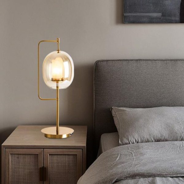 Đèn Bàn Đồng Lồng Kính Tròn Trong Suốt Phong Cách Bắc Âu Ánh Sáng Ấm Decor Bàn Làm Việc