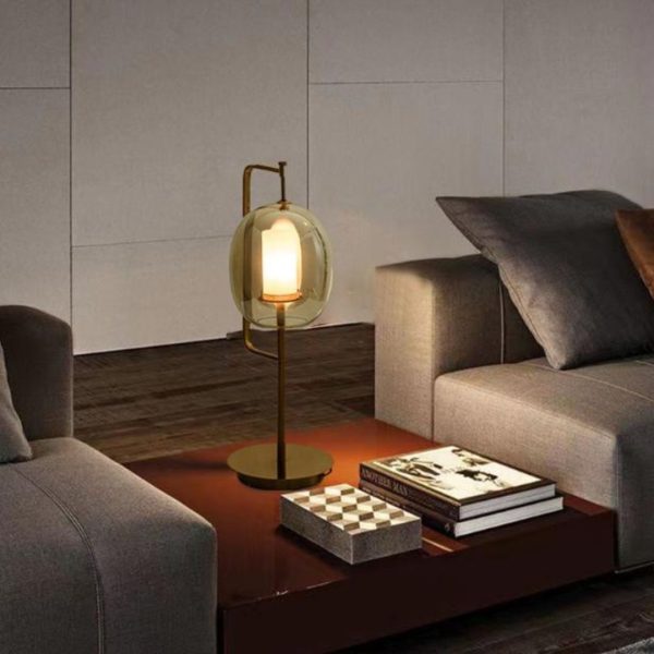 Đèn Bàn Đồng Lồng Kính Tròn Trong Suốt Phong Cách Bắc Âu Ánh Sáng Ấm Decor Bàn Làm Việc