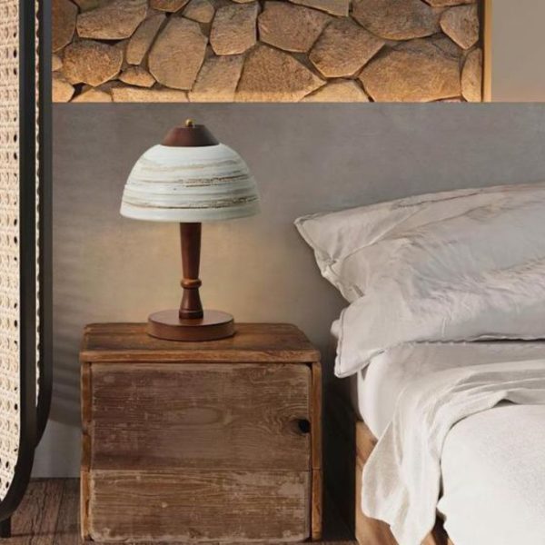 Đèn Bàn Gốm Hình Vòm Thân Gỗ Nguyên Khối Cổ Điển Nghệ Thuật Phong Cách Wabi Sabi