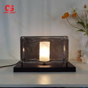 Đèn Bàn Kính Phòng Ngủ Hình Chữ Nhật Ánh Sáng Ấm Dịu Mắt Phong Cách Bắc Âu
