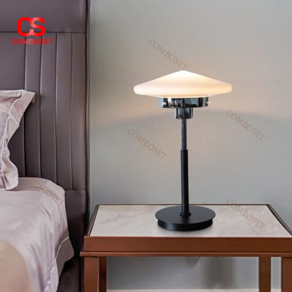 Đèn Bàn Thuỷ Tinh BauHaus Tối Giản Hình Chóp Nón Bảo Vệ Mắt 3 Chế Độ Sáng Phòng Ngủ, Bàn Làm Việc