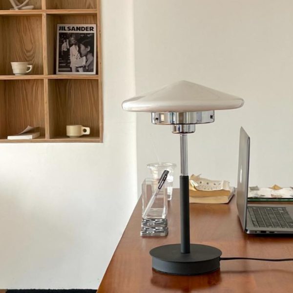 Đèn Bàn Thuỷ Tinh BauHaus Tối Giản Hình Chóp Nón Bảo Vệ Mắt 3 Chế Độ Sáng Phòng Ngủ, Bàn Làm Việc