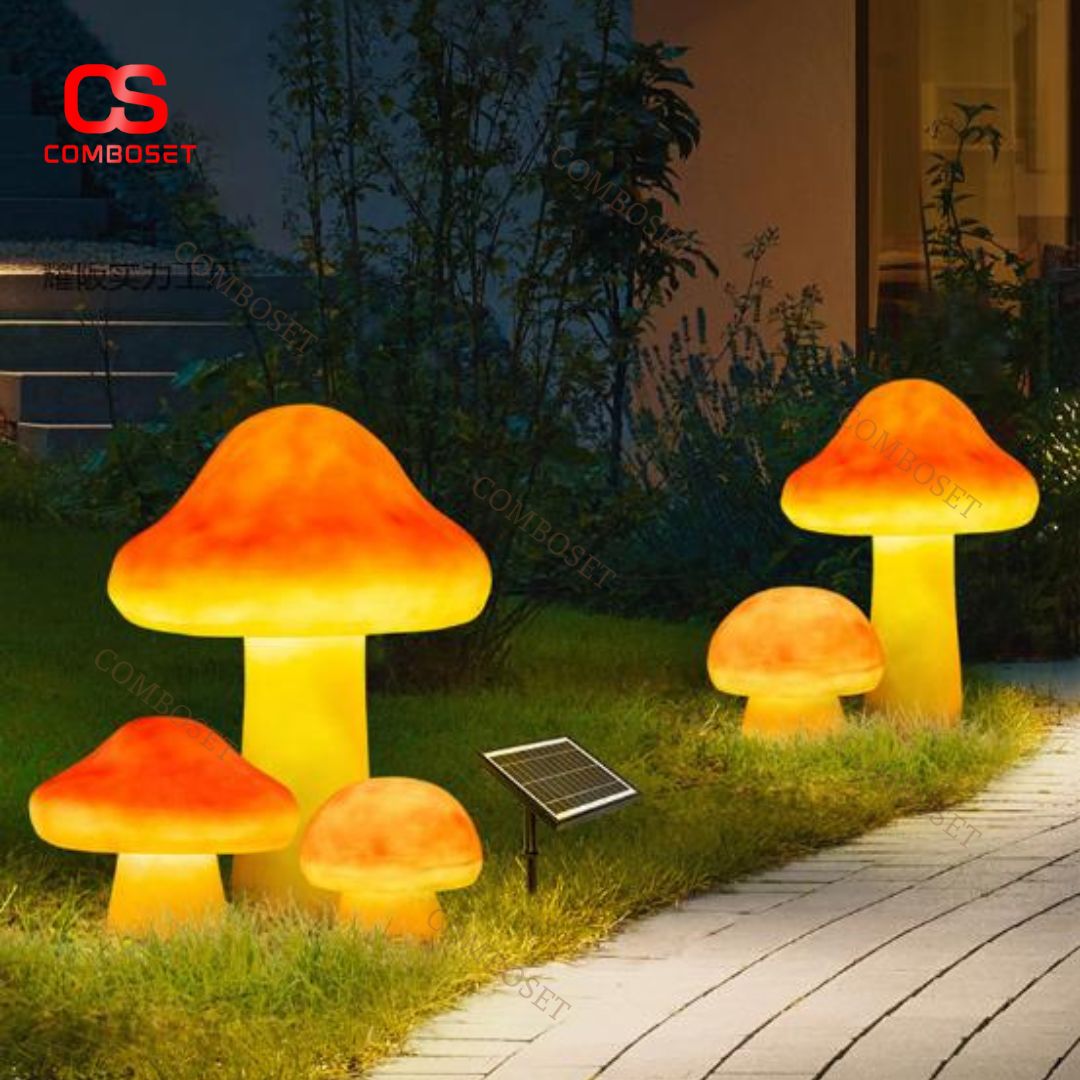 Đèn Cây Nấm Màu Đỏ Năng Lượng Mặt Trời Chống Nước Cao Cấp Trang Trí Sân Vườn, Công Viên Màu Sắc