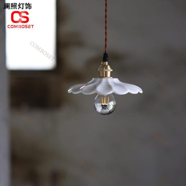 Đèn Chùm Chao Hoa Gốm Sứ Tráng Men Trắng Thanh Lịch Decor Quán Cafe, Sân Thượng, Đầu Giường Ngủ