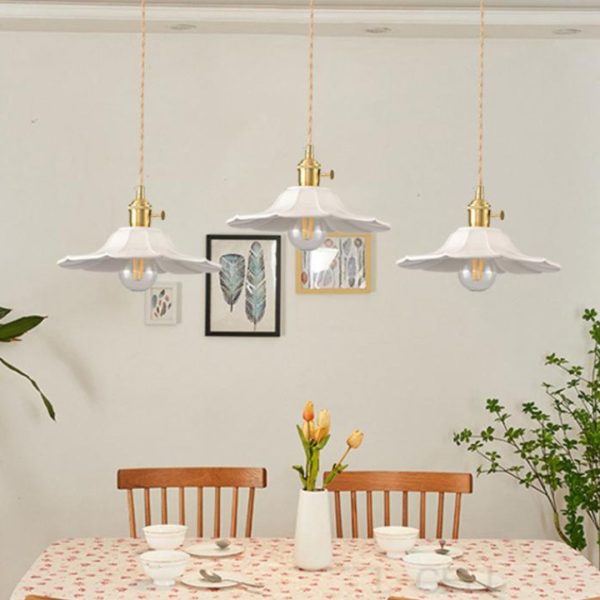 Đèn Chùm Chao Hoa Gốm Sứ Tráng Men Trắng Thanh Lịch Decor Quán Cafe, Sân Thượng, Đầu Giường Ngủ