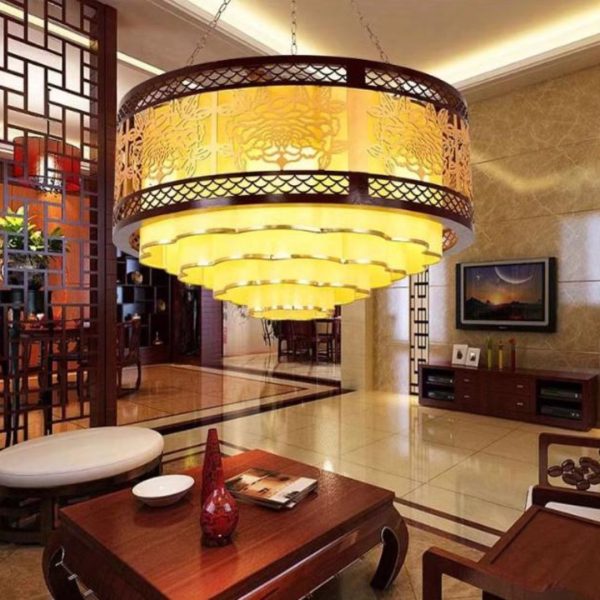 Đèn Chùm Cổ Trung Quốc In Hoa Tiết Hoa Lá Phương Đông Trang Trí Biệt Thự Khách Sạn