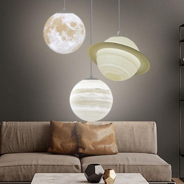 Đèn Chùm Hành Tinh Mặt Trăng Tròn 3D Decor Phòng Ngủ Cho Bé, Khu Vui Chơi Giải Trí