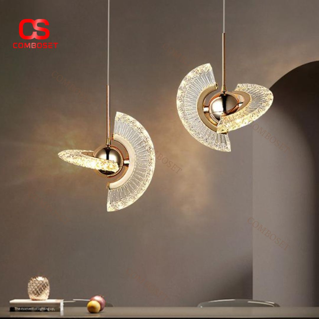 Đèn Chùm Nhôm Acrylic Tròn Xoay 360 Độ Tự Do Decor Bàn Ăn, Phòng Ngủ, Ánh Sáng Ấm Dịu Mắt