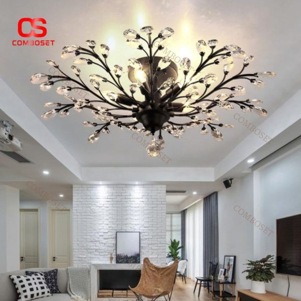 Đèn Chùm Pha Lê Cổ Điển Mô Phỏng Cành Cây Chao Nến Sang Trọng Tạo Ánh Sáng Vàng Ấm