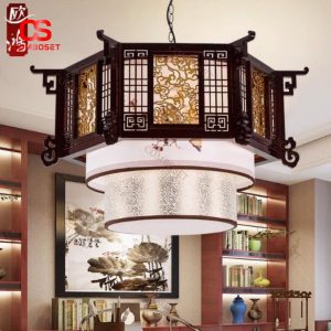 Đèn Chùm Phòng Trà Cổ Điển, Khung Gỗ Điêu Khắc Tỉ Mỉ Nghệ Thuật Phong Cách Trung Quốc