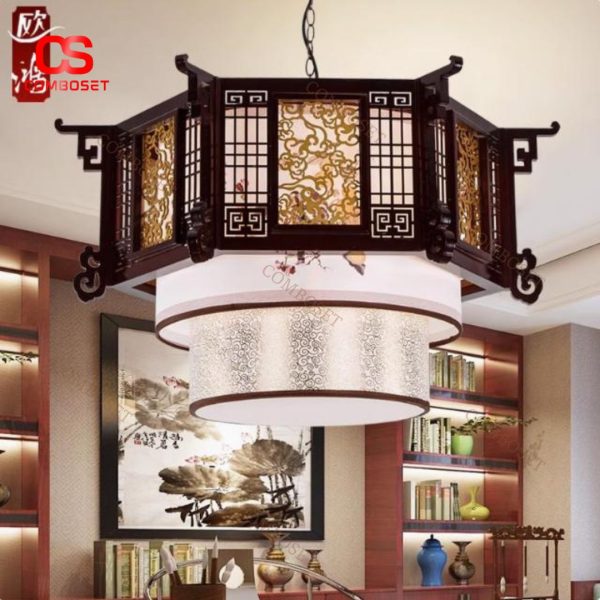 Đèn Chùm Phòng Trà Cổ Điển, Khung Gỗ Điêu Khắc Tỉ Mỉ Nghệ Thuật Phong Cách Trung Quốc