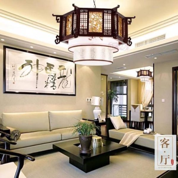 Đèn Chùm Phòng Trà Cổ Điển, Khung Gỗ Điêu Khắc Tỉ Mỉ Nghệ Thuật Phong Cách Trung Quốc