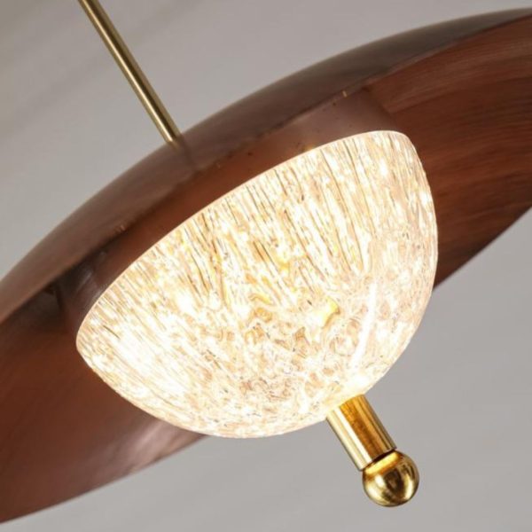 Đèn Chùm Thuỷ Tinh Cổ Điển Nón Tròn Bằng Sắt In Chuyển Nước Vân Gỗ Nâu Óc Chó Retro 3 Chế Độ Sáng