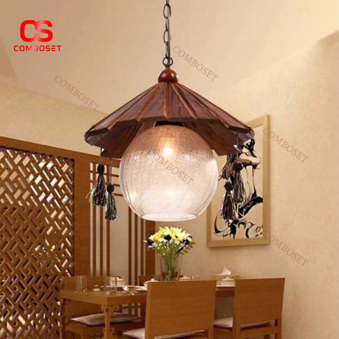 Đèn Chùm Thuỷ Tinh Vân Nứt Gỗ Đỏ Cổ Điển Trung Hoa Decor Không Gian Nhà Hàng Văn Hoá Phương Đông