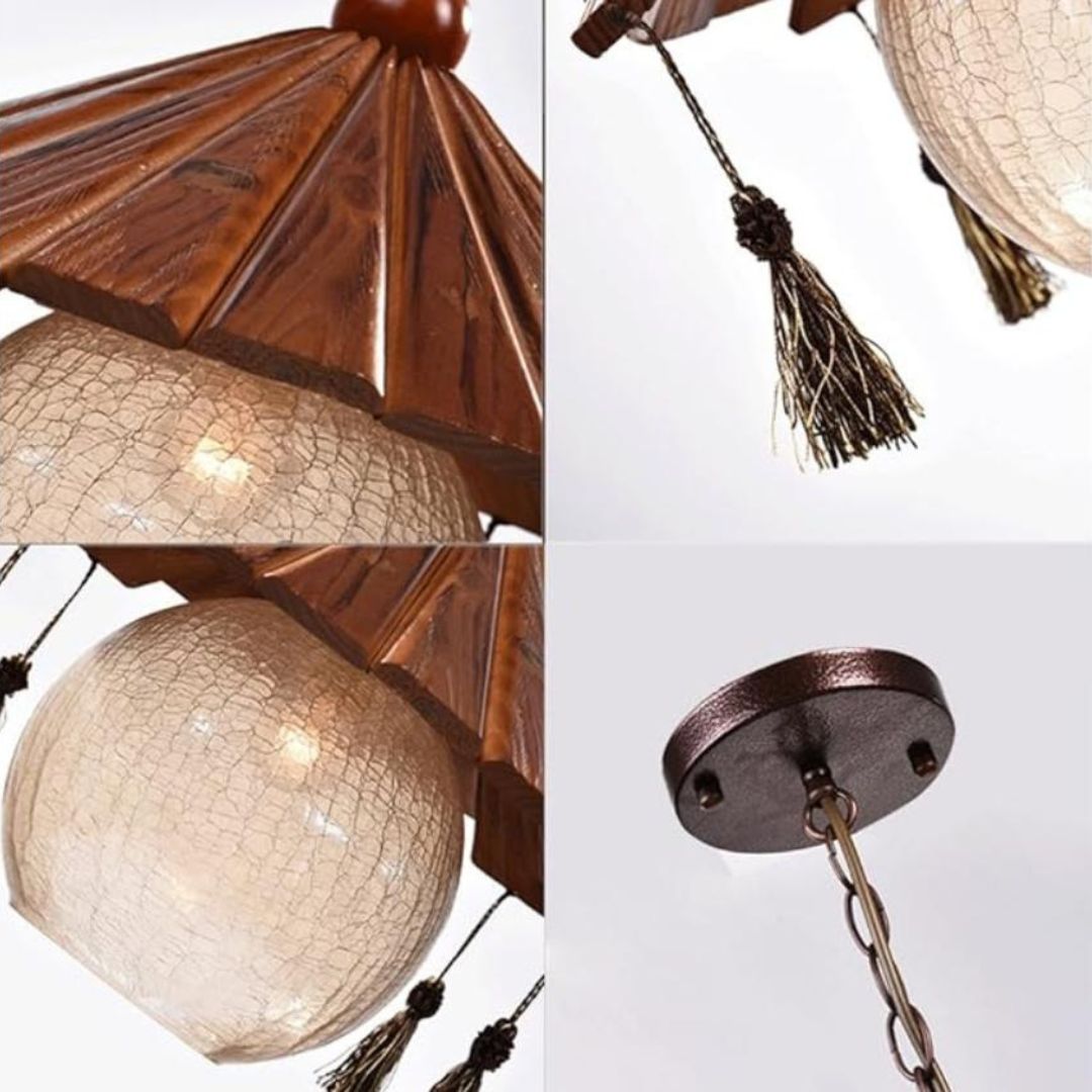 Đèn Chùm Thuỷ Tinh Vân Nứt Gỗ Đỏ Cổ Điển Trung Hoa Decor Không Gian Nhà Hàng Văn Hoá Phương Đông