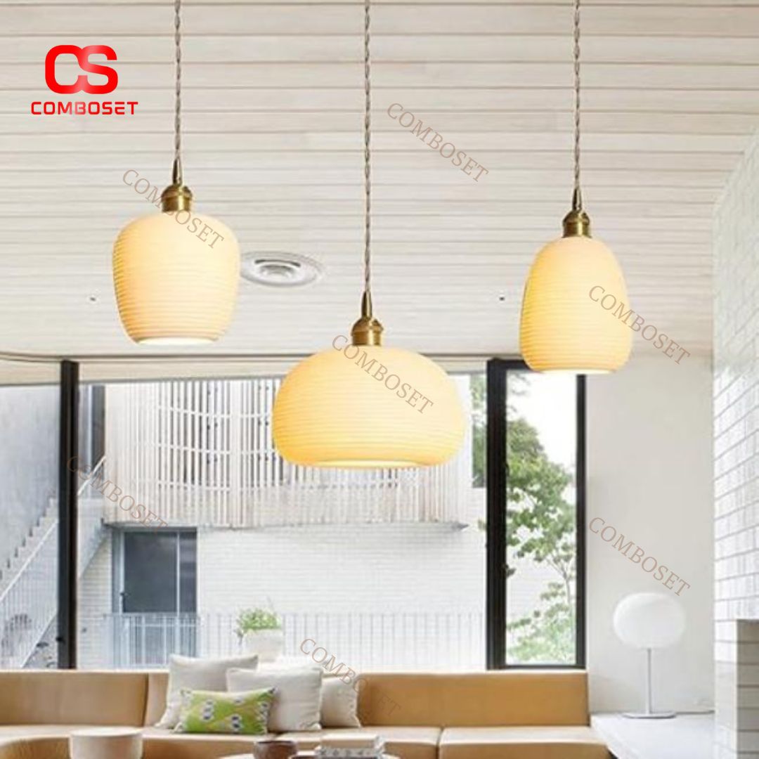 Đèn Chùm Treo Nhỏ Gốm Sứ Màu Trắng Phong Cách Nhật Bản Ánh Sáng Vàng Ấm Decor Phòng Ngủ Tối Giản