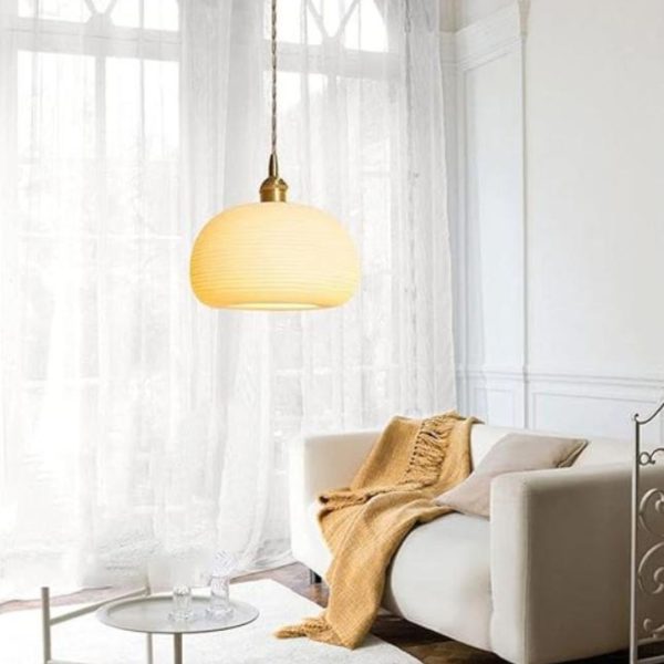 Đèn Chùm Treo Nhỏ Gốm Sứ Màu Trắng Phong Cách Nhật Bản Ánh Sáng Vàng Ấm Decor Phòng Ngủ Tối Giản