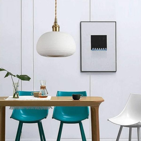 Đèn Chùm Treo Nhỏ Gốm Sứ Màu Trắng Phong Cách Nhật Bản Ánh Sáng Vàng Ấm Decor Phòng Ngủ Tối Giản
