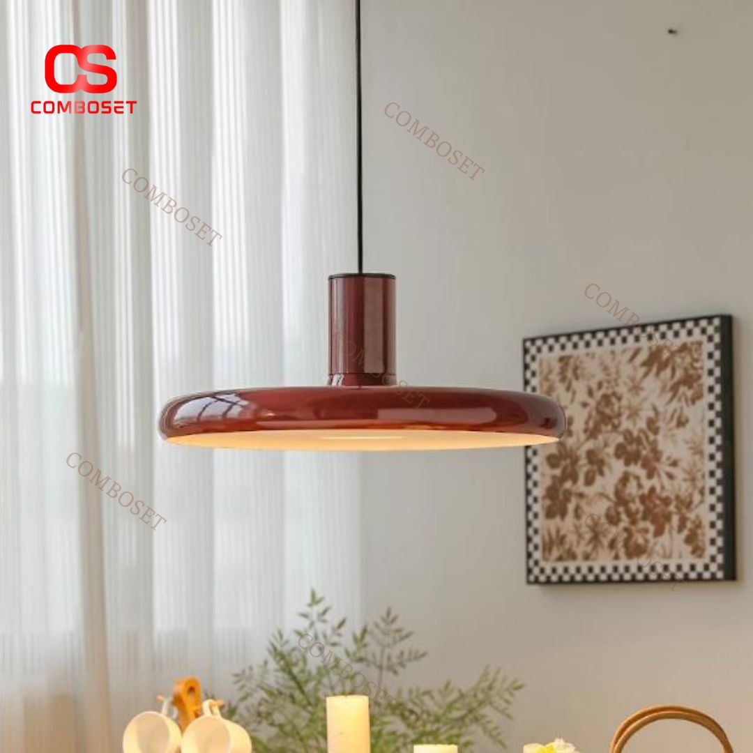 Đèn Chùm Tròn Dẹt Màu Đỏ Hình Đĩa Decor Phòng Ăn, Phòng Khách, Quầy Bar