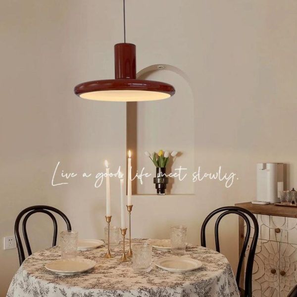 Đèn Chùm Tròn Dẹt Màu Đỏ Hình Đĩa Decor Phòng Ăn, Phòng Khách, Quầy Bar
