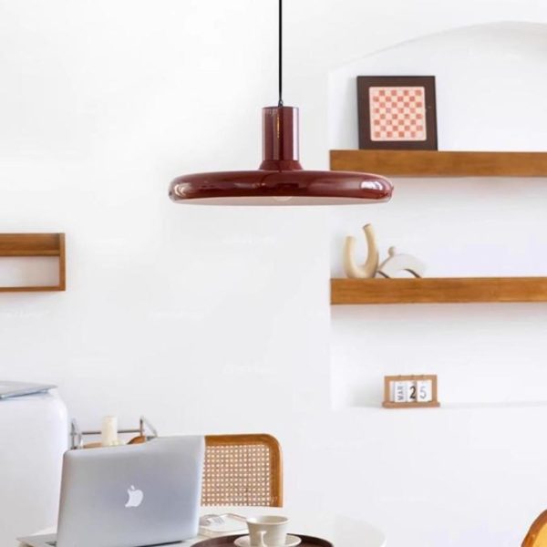 Đèn Chùm Tròn Dẹt Màu Đỏ Hình Đĩa Decor Phòng Ăn, Phòng Khách, Quầy Bar