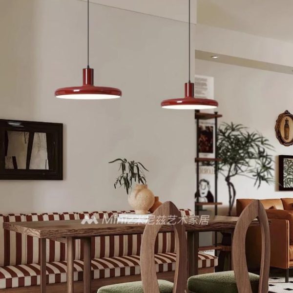 Đèn Chùm Tròn Dẹt Màu Đỏ Hình Đĩa Decor Phòng Ăn, Phòng Khách, Quầy Bar