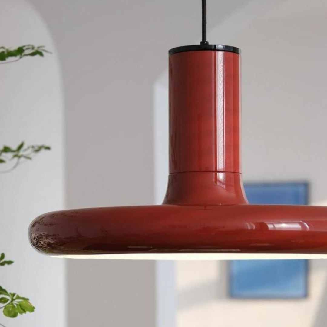 Đèn Chùm Tròn Dẹt Màu Đỏ Hình Đĩa Decor Phòng Ăn, Phòng Khách, Quầy Bar
