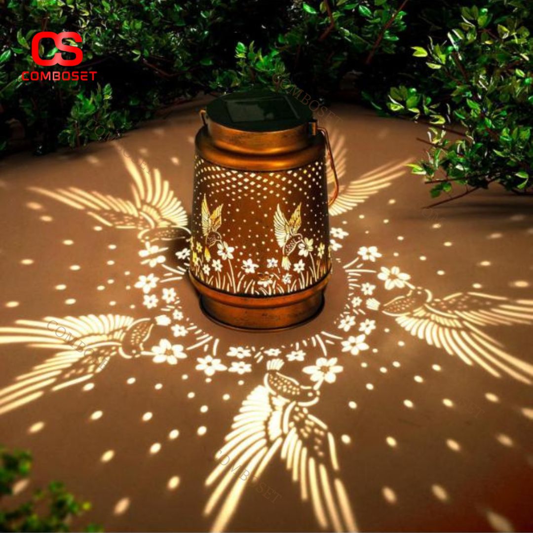 Đèn Lồng Sắt Điêu Khắc Động Vật Gà, Chim, Bướm Năng Lượng Mặt Trời, Hiệu Ứng Ánh Sáng Huyền Ảo Sân Vườn