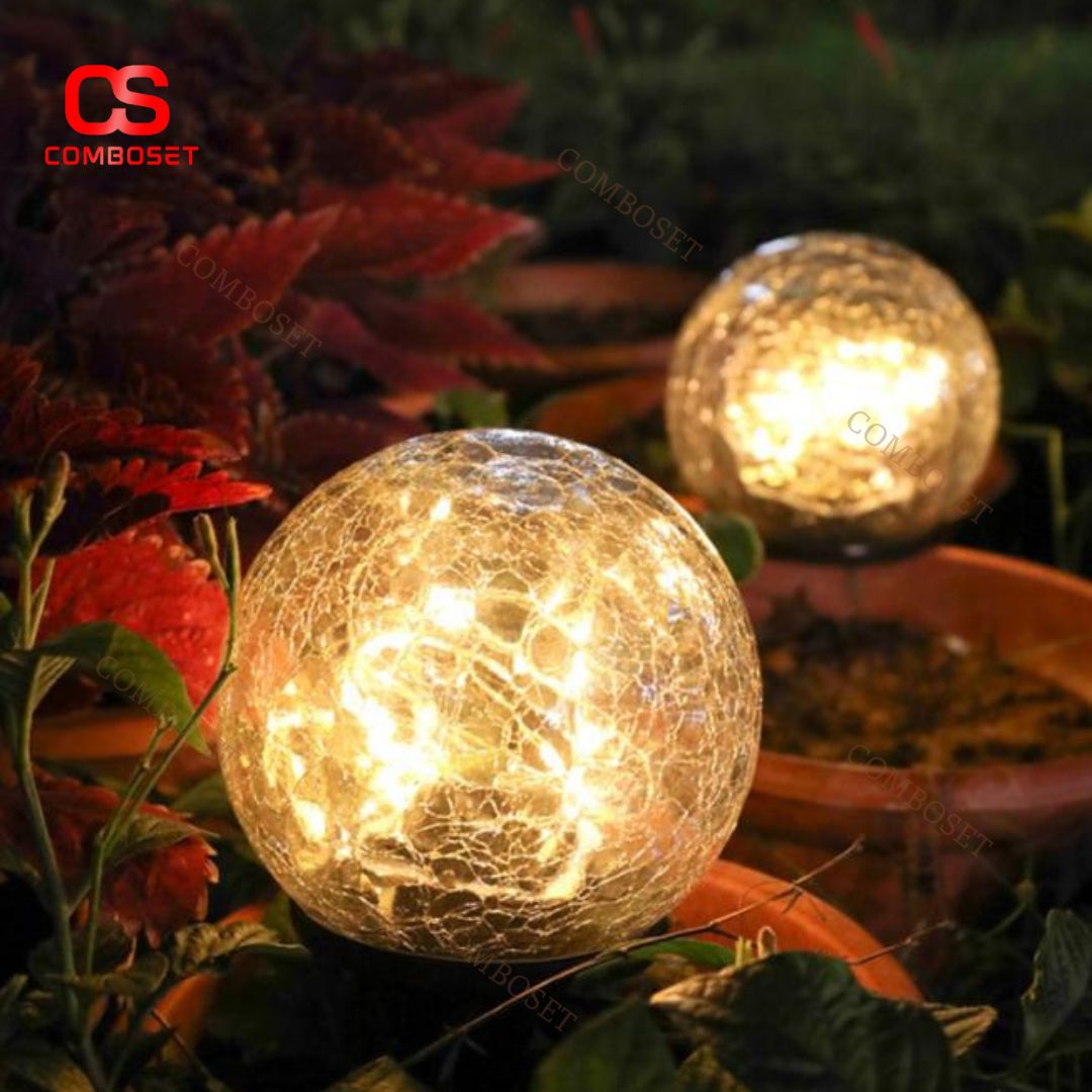 Đèn Quả Cầu Thuỷ Tinh Vân Nứt Chống Thấm Nước, Ánh Sáng Vàng Ấm Chiếu Sáng Lối Đi, Sân Vườn, Cắm Trại