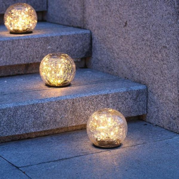 Đèn Quả Cầu Thuỷ Tinh Vân Nứt Chống Thấm Nước, Ánh Sáng Vàng Ấm Chiếu Sáng Lối Đi, Sân Vườn, Cắm Trại