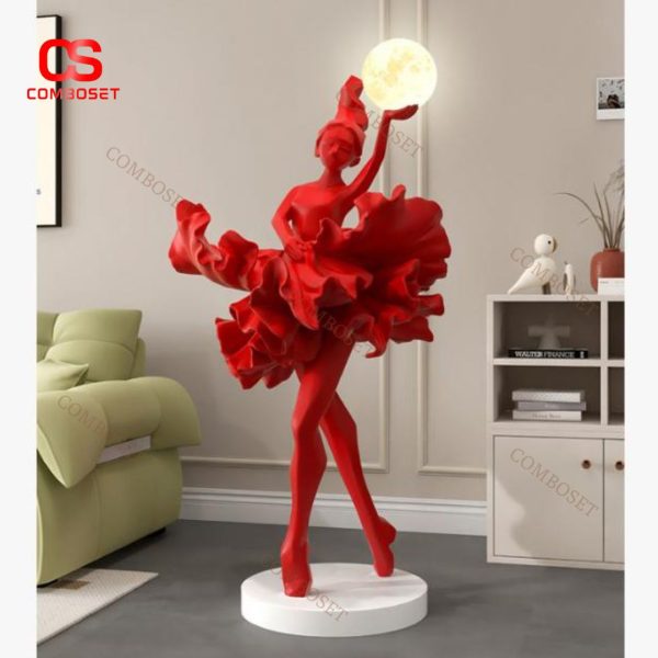 Đèn Sàn Cô Gái Múa Ba Lê Nghệ Thuật Màu Đỏ, Trang Trí Nội Thất Phong Thuỷ, Làm Quà Tặng Tân Gia