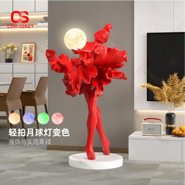 Đèn Sàn Cô Gái Múa Ba Lê Nghệ Thuật Màu Đỏ, Trang Trí Nội Thất Phong Thuỷ, Làm Quà Tặng Tân Gia