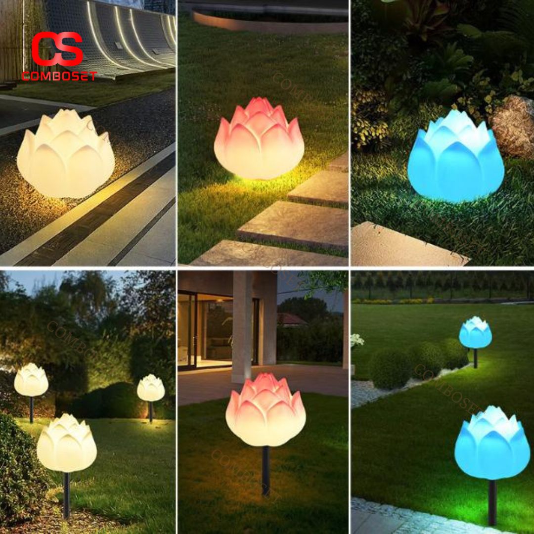 Đèn Sàn Hoa Sen Nhựa Chống Thấm Sân Vườn Chuyển Đổi 16 Màu, Trang Trí Lối Đi, Phòng Trà Thiền Định