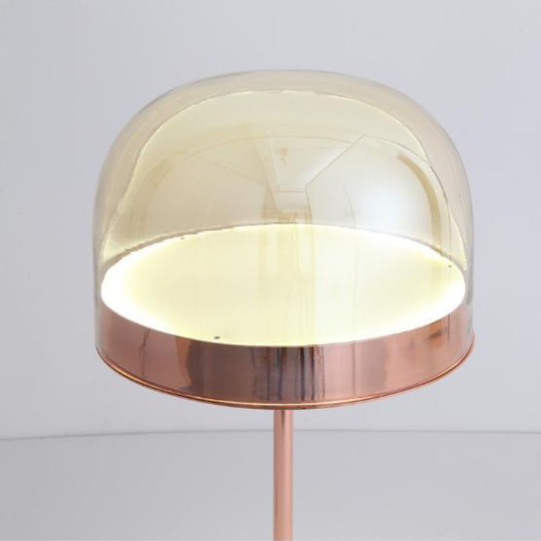 Đèn Sàn Kim Loại Vàng Hồng Tối Giản, Chao Kính Tròn Trong Suốt Decor Trưng Bày Cửa Hàng