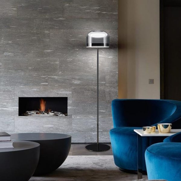 Đèn Sàn Kim Loại Vàng Hồng Tối Giản, Chao Kính Tròn Trong Suốt Decor Trưng Bày Cửa Hàng