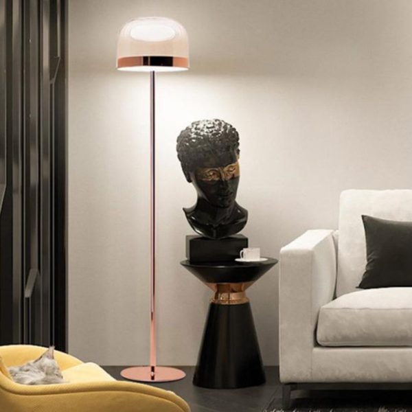 Đèn Sàn Kim Loại Vàng Hồng Tối Giản, Chao Kính Tròn Trong Suốt Decor Trưng Bày Cửa Hàng