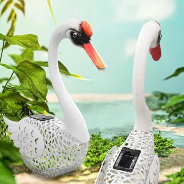 Đèn Sàn Thiên Nga Trắng Năng Lượng Mặt Trời Trang Trí Bờ Hồ, Suối Thác Sân Vườn Tiểu Cảnh Thơ Mộng