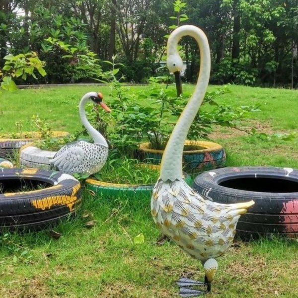 Đèn Sàn Thiên Nga Trắng Năng Lượng Mặt Trời Trang Trí Bờ Hồ, Suối Thác Sân Vườn Tiểu Cảnh Thơ Mộng