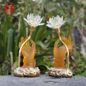 Đèn Tay Phật Cầm Hoa Sen Khắc Chữ Vạn Nhiều Màu Sắc Đa Dạng Chiếu Sáng Phòng Thờ, Đền Chùa