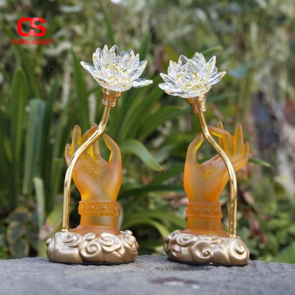 Đèn Tay Phật Cầm Hoa Sen Khắc Chữ Vạn Nhiều Màu Sắc Đa Dạng Chiếu Sáng Phòng Thờ, Đền Chùa
