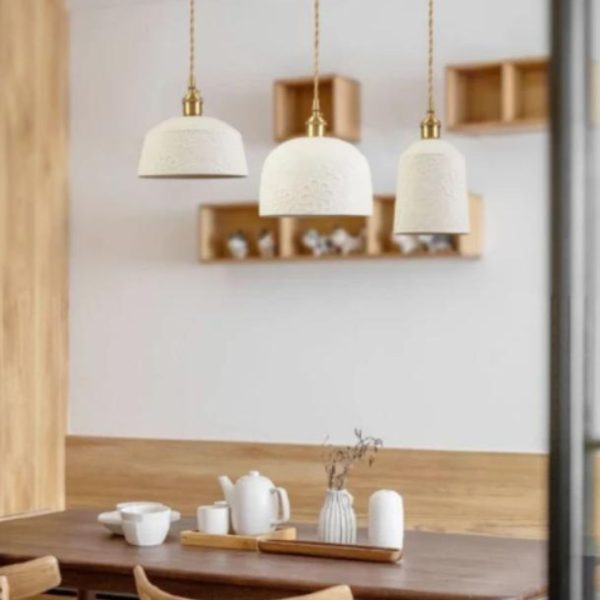 Đèn Thả Gốm Trắng Thủ Công Hoa Vân Nổi Thanh Lịch Chiếu Sáng Bàn Ăn Hiện Đại, Phòng Ngủ
