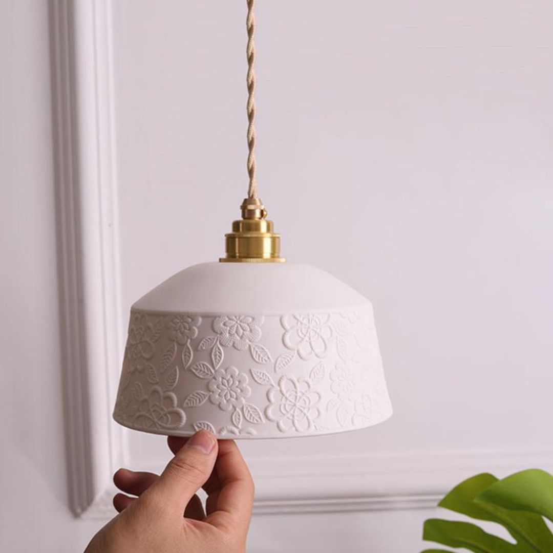 Đèn Thả Gốm Trắng Thủ Công Hoa Vân Nổi Thanh Lịch Chiếu Sáng Bàn Ăn Hiện Đại, Phòng Ngủ