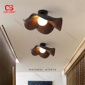 Đèn Trần Sắt Hình Chiếc Nón Lá Sen 2 Màu Trắng Đen Thanh Lịch Công Nghệ In Chuyển Nước Vân Gỗ Hiện Đại