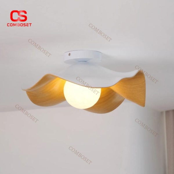Đèn Trần Sắt Hình Chiếc Nón Lá Sen 2 Màu Trắng Đen Thanh Lịch Công Nghệ In Chuyển Nước Vân Gỗ Hiện Đại