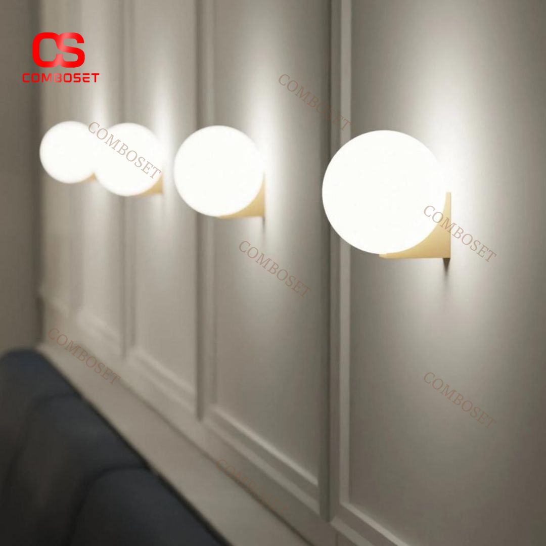 Đèn Tường Bóng Tròn Thuỷ Tinh Đơn Giản Chiếu Sáng Phòng Ngủ, Lối Đi, Phòng Tắm Hiện Đại