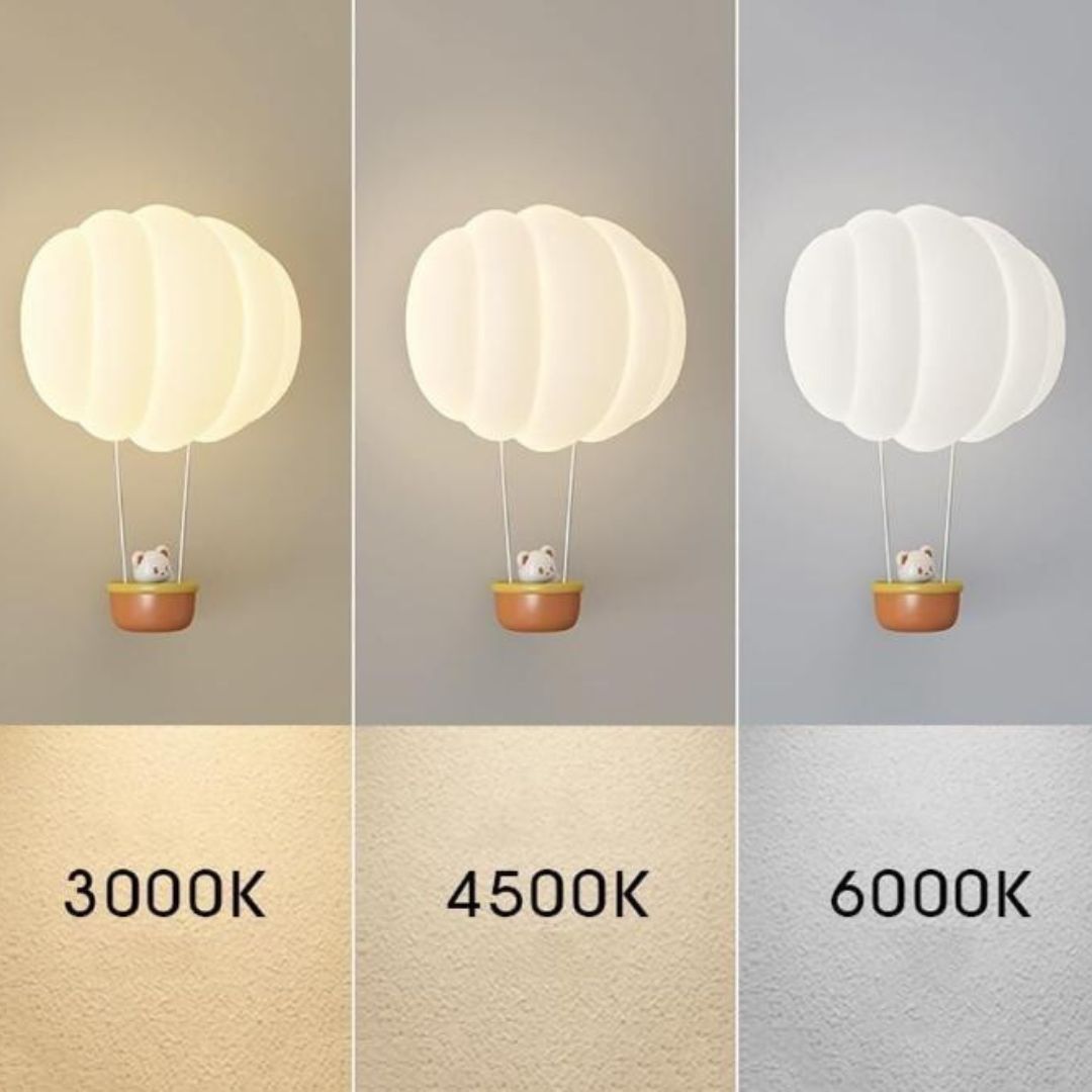 Đèn Tường Khinh Khí Cầu Hoạt Hình Màu Kem Dễ Thương Cho Phòng Ngủ Trẻ Em Với 3 Chế Độ Sáng
